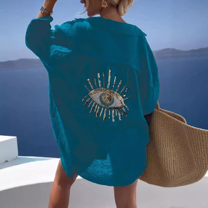 2026 European American Foreign Trade Women's Clothing Spring Summer New Style Lapel Long-Sleeved Cotton <b>Linen</b> Casual Solid Color - Product Image 3