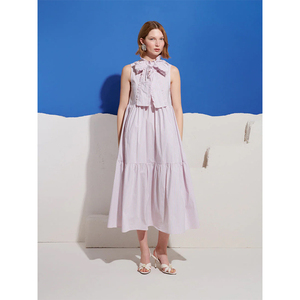 Nuevo Vestido Midi a Rayas para Mujer, Sin Mangas, con Volantes en Capas, para Usar en Verano - Product Image 1
