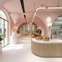 Elegante Rosa Luxus-Vitrine für Bäckereien mit LED-Beleuchtung, Multifunktionale Gebäckvitrine, Umweltfreundliches und Pflegeleichtes Design für