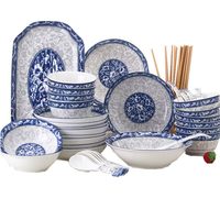 Jingdezhen Blauw Wit Porseleinen 10-Persoons Schaal- en Bordenset Rijst Groente Soepkom Eenvoudige Chinese Stijl Plantenpatroon Combinatie
