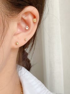 Anting-anting Emas Asli 14K Perhiasan Emas 14K AU585 Anting-anting Stud Bola Bulat <span class=keywords><strong>2</strong></span>/3/4/5/6mm dengan Permukaan Halus Anting-anting Emas untuk Wanita - Product Image 5