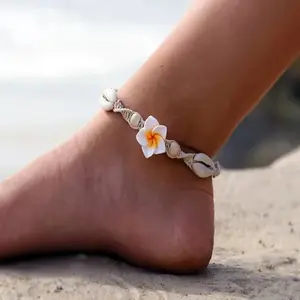 Fashion Bohemian musim panas aksesoris kaki gelang pantai pergelangan kaki buatan tangan kepang manik-manik cangkang bunga gelang kaki untuk wanita