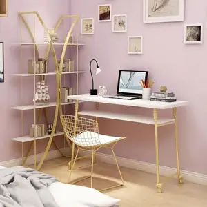 Modern Office Furniture Wooden Light Luxury Metal Leg Computer Writing Desk Bedroom Work Table