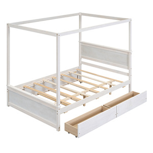 Lit à baldaquin en bois massif blanc avec tiroirs de rangement pour enfants, adultes et personnes âgées - Product Image 5