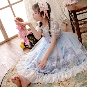 100-150cm Sugerir dibujos animados de altura, Vestido largo de Lolita de encaje estampado para chico con cremallera de calidad/ - Product Image 2