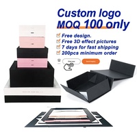 Boîte à rabat de luxe, grande boîte rigide pliable en papier noir, boîtes cadeaux magnétiques avec couvercle