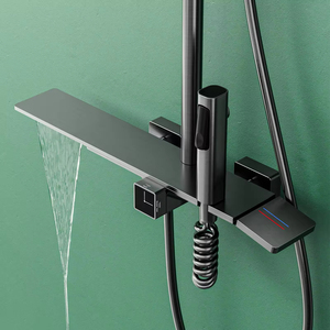 Ensemble <span class=keywords><strong>de</strong></span> douche moderne noir mat apparent avec pommeau <span class=keywords><strong>de</strong></span> douche pluie et <span class=keywords><strong>barre</strong></span> coulissante pour appartement, hôtel, villa - Product Image 4