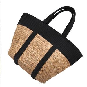 Bolso Tote de Paja Tejida con Paneles, Ecológico, Bicolor, con Correa de Hombro de Cuerda de Algodón, Gran Capacidad, Casual, para la Playa o Compras - Product Image 1