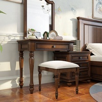 Table de coiffeuse marron de style rétro, fourniture de maquillage, avec miroir, pour chambre à coucher