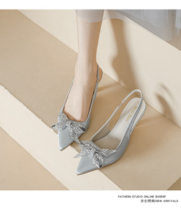 Tacchi alti con tacco a bocca chiara con fiocco di strass inciampante Bowbuka <span class=keywords><strong>Bao</strong></span> <span class=keywords><strong>Tou</strong></span> sandali vuoti - Product Image 2