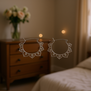 Orecchini a Cerchio in Argento Tibetano a Forma di Fiore, Stile Bohémien per Donne, Gioielli in Lega Placcata Argento, Orecchini alla Moda - Product Image 2