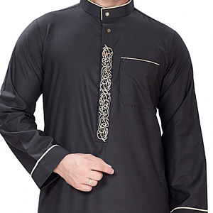 High Quality Polyester Saudi Embroidered <b>Thobe</b>-Summer Long Sleeve Robe for <b>Men</b> Muslim Traditional Clothing for Wholesale Price - Product Image 2