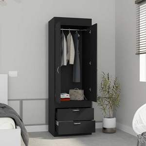 DB DEPOT E-SHOP Portugal Armoire autoportante à double porte Poignées en métal à tige noire Deux tiroirs pour salle à manger Armoires en bois - Product Image 2