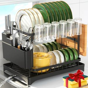 ชั้นวางจานแบบพับได้ 2 ชั้น ประหยัดพื้นที่ พร้อมที่คว่ำจานและช้อนส้อม - Product Image 1