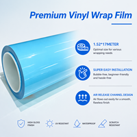 Grosir MOTJ 1.52*17m Super Gloss Blue PET Vinyl Wrap  Air Release Auto Color Change Film Stiker Mobil Roll