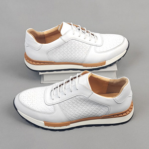 Men's Genuine Leather <b>Lace</b>-up Round Toe Casual Shoes Breathable Outdoor All Seasons <b>White</b> EVA Midsole Rubber Outsole - Product Image 4