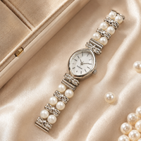 Montre-bracelet vintage en argent avec perles ovales, montre à quartz pour femme, bijoux élégants, montre-bracelet tendance pour femme, OEM ODM