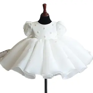 Infant Princess Dress Tutu Bow Pure White Kids Frock Girl Dress 4-5 Years Girls Flower Wedding Party Birthday Children Summer