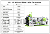 Petit tour à métaux manuel NU210E 400 mm 1100 W avec moteur sans balais, équipement de travail des métaux pour usage domestique