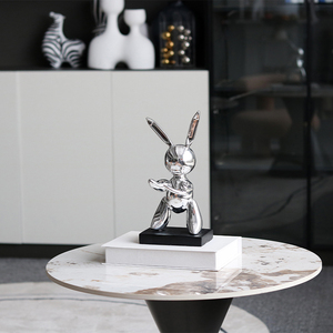 Offre Spéciale gros créatif bureau maison hall décoration argent <span class=keywords><strong>lapin</strong></span> Sculptures avec Base résine décor à la maison - Product Image 5