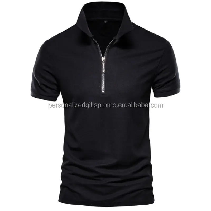 Mens Short Sleeve Casual Polo Shirt Slim Basic Tee Plus Size T shirt Solid Color Zipper Up T-shirt