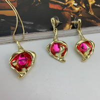 Ensemble de bijoux en zircon émeraude à pétales irréguliers, collier et boucles d'oreilles pour femmes, accessoire de luxe rétro KY25149