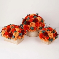 Bunga Mawar Awet Selamanya, Bunga Asli Alami, Hydrangea Oranye, Eucalyptus dalam Vas Travertine Bulat, Persegi, dan Persegi Panjang, Custom