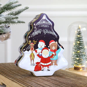 Pabrik Cina Desain Kustom Pohon Natal Berbentuk Dekorasi Ornamen Kue Permen Coklat Kemasan Kotak Timah Logam - Product Image 4