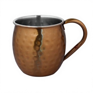 <b>Copper</b> Moscow Mule <b>Cups</b> Beer Cocktail Mug Tumbler Stainless Steel Moscow Mule Mug Pipe Handle With Hammering or Outside Color - Product Image 1