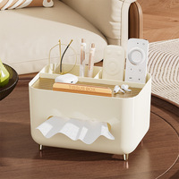 GREENSIDE Table basse de salon moderne de luxe avec boîte de rangement pour télécommande et mouchoirs, multifonction, en plastique injecté