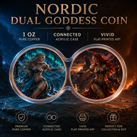 Lot de 2 pièces de pièces de défi en cuivre de 1 oz, médaille de dame mythologique nordique Glace et Feu imprimée en 2D, pour collection de fantasy et décoration artistique, idéal comme cadeau