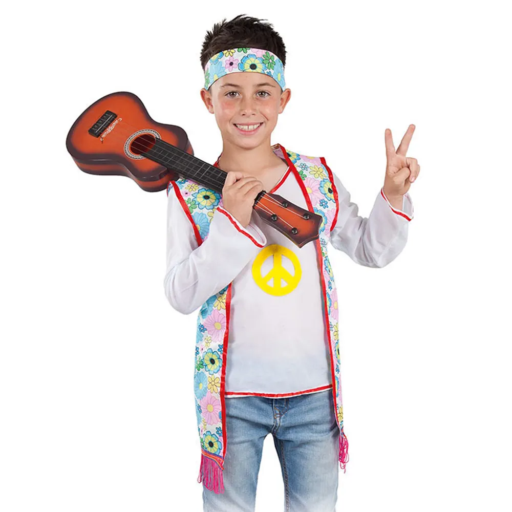 2023 New Style Novelties 60's Hippie Boy Child Costume Boho Floral Printed Headband Top Vest set