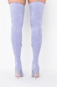 Prix usine femmes bout pointu ajusté cuissardes Secy Faux daim extérieur mince talon aiguille sur les bottes au genou - Product Image 4