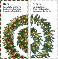 Guirlande de Noël floquée pré-éclairée avec pommes de pin, baies rouges et lumières LED pour porte d'entrée, escalier, cheminée, décoration de Noël en guirlande, vente en gros