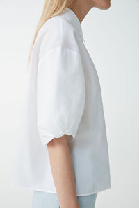 Tongrui all'ingrosso scatola misura colletto a punta lunghezza del gomito a sbuffo con dettaglio drappeggiato <span class=keywords><strong>camicia</strong></span> di cotone donna - Product Image 4