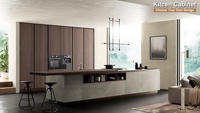 Meubles de cuisine modernes haut de gamme en MDF sur mesure avec comptoir en marbre, îlot de cuisine escamotable, table coulissante et robinet