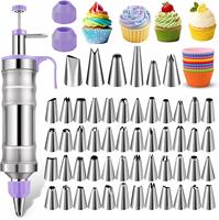 Kit de 66 douilles à pâtisserie en acier inoxydable, pistolet à douilles pour décoration de gâteaux, poches à douilles jetables, racloirs à beurre, plateau tournant pour gâteaux