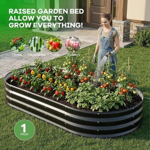 Jardinière surélevée <span class=keywords><strong>de</strong></span> plusieurs tailles pour extérieur, 2 ensembles, ovale, grande, avec revêtement, style américain, respirante, résistante à la rouille, pour fleurs - Product Image 2