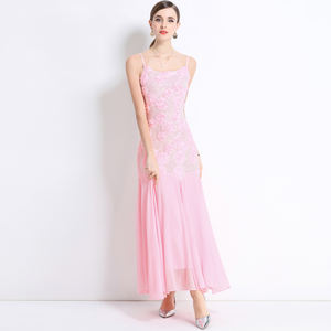 Droma 2026时尚重亮片刺绣玫瑰露背女粉色连衣裙夏季舞会优雅长晚礼服 - Product Image 3