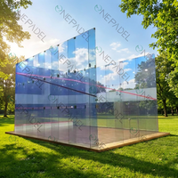 Terrain de squash doré avec verre trempé de 12 mm, sol en bois, joints en acier inoxydable, garantie 10 ans, pour matchs professionnels