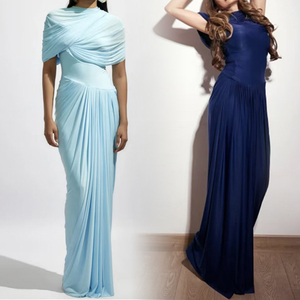 Abito lungo da <span class=keywords><strong>donna</strong></span> elegante con cintura in vita, stile scialle, arricciato e sartoriale, pronto per la spedizione all'ingrosso - Product Image 2