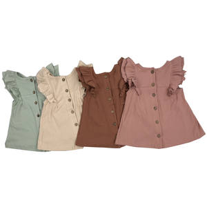 Vestido vintage acanalado para bebé niña con botones traseros y volantes sin mangas, tipo camiseta para niña pequeña - Product Image 2