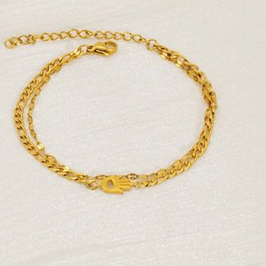 18k <strong>Gold</strong> Women's LOVE Hand Chain Fashionable Double-Layered Stainless Steel <strong>Beads</strong> Trendy Palm <strong>Design</strong> Twist Chain Bracelet - Product Image 2