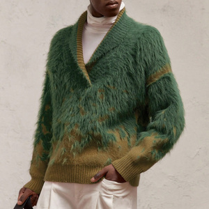 Maglione da <span class=keywords><strong>Uomo</strong></span> in Maglia a Maniche Lunghe con Colletto a Corsetto in Peluche a Pelo Lungo, Stile Retrò Business Art Cashmere, per <span class=keywords><strong>un</strong></span> Calore Avvolgente. - Product Image 2