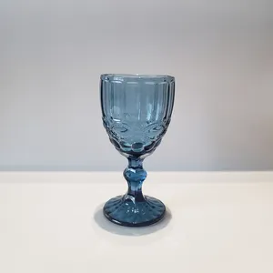 도매 빈티지 블루 stemless 유리 goblets 컬러 두꺼운 레드 와인 안경 웨딩