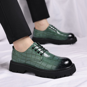 Scarpe da <span class=keywords><strong>Uomo</strong></span> Formali Britanniche per Ufficio, Matrimonio, Sposo, a Quadri con Suola Spessa, <span class=keywords><strong>Tacco</strong></span> <span class=keywords><strong>Alto</strong></span>, Allacciatura in Pelle, Scarpe in PU - Product Image 4