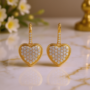 E3985 Orecchini a cuore in oro con diamanti, stile romantico da sposa, colore naturale G, gioielli in oro 14 carati - Product Image 2