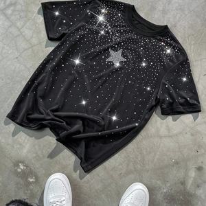 T-shirt Homme Oversize Col Rond Uni Lourd 300g Coupe Boxy Personnalisé avec Logo Imprimé Strass – Meilleure Vente - Product Image 2