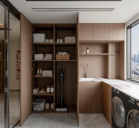 Meuble de buanderie moderne en bois, écologique, étanche, personnalisable, multi-rangements, pour lave-linge, sèche-linge et évier, durable, réglable, pour la maison