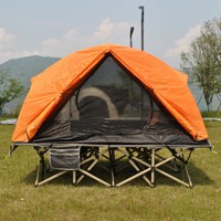 Tente de camping 2-en-1 surélevée à double couche, une chambre, en tissu Oxford, trois saisons, portable et légère, pour deux personnes